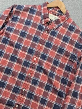 Denim & Supple Ralph Lauren Plaid Shirt Men's XXL Red Blue Faded